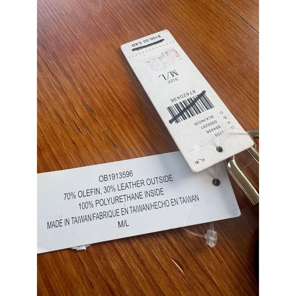 Free People Black Cream Raffia Leather Wide Waist Belt Gold Buckle M/L New NWT